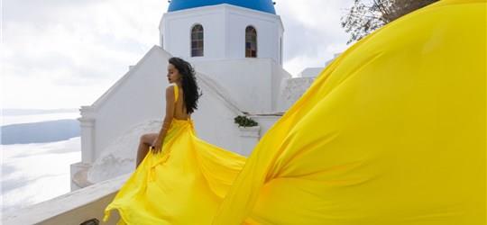 Photo of Flying Dress Photoshoot in Santorini