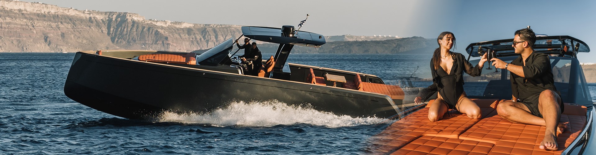 Photo of Santorini Private Cruise on a Luxury Modern Black Pardo Motor Yacht